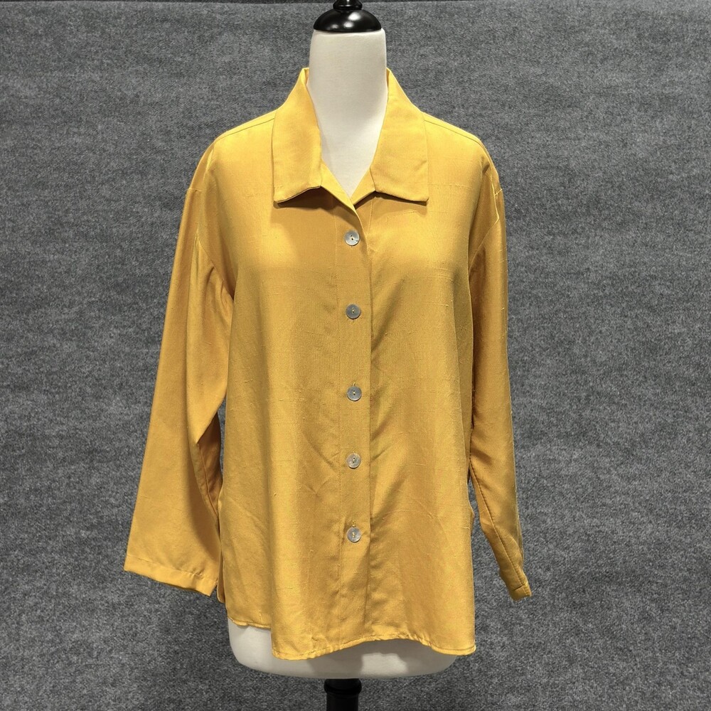 Dalton Shirt Womens Medium Yellow 100% Silk Button Down Long Sleeve Collared